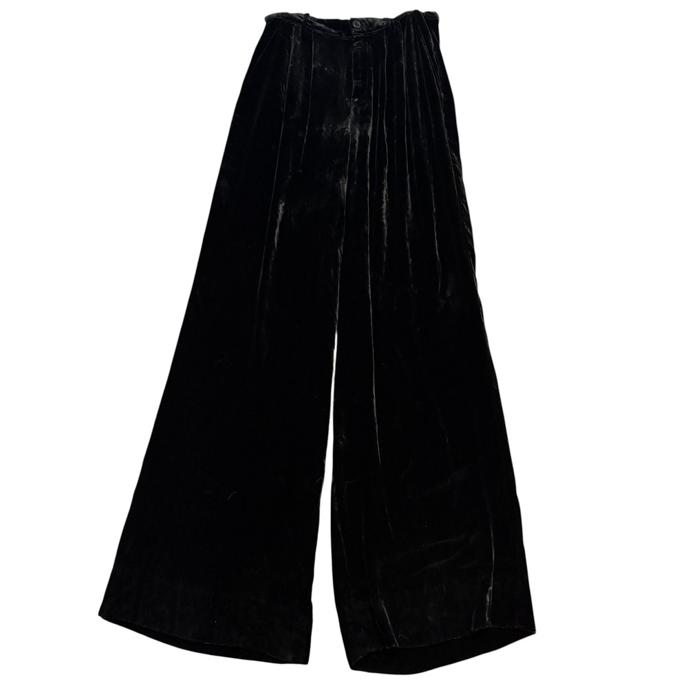 CAMI NYC Pants Womens Size 4 Velvet Silk Viscose Wide Leg Trousers Black Pockets